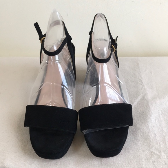 EUC Furla Italy sz 39 sandal heels black suede chunky heel strappy ankle strap - Picture 2 of 14